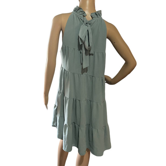 ENTRO Women's Tiered‎ Ruffle High Neck Sleeveless Dress Ties in Back Size Medium - Picture 4 of 9